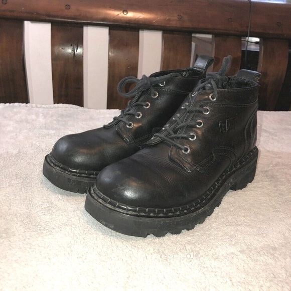 CATERPILLAR Mens Black Leather Ankle Work Boots Sz 8 - Picture 2 of 10
